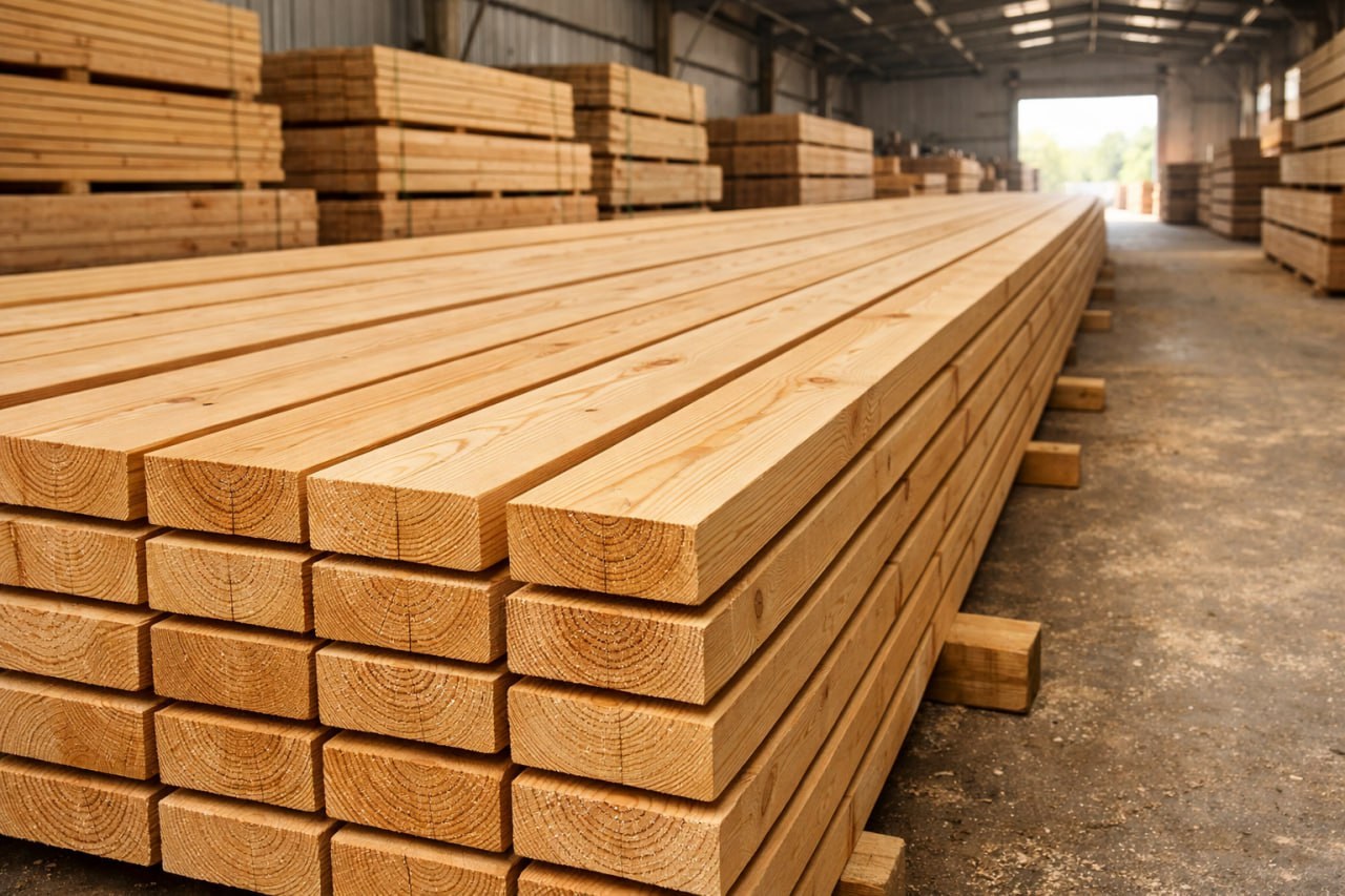 Arcola — illustrative photo (stacked lumber planks warehouse)