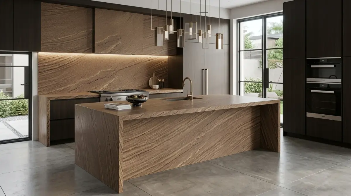 Illustrative marble kitchen countertop