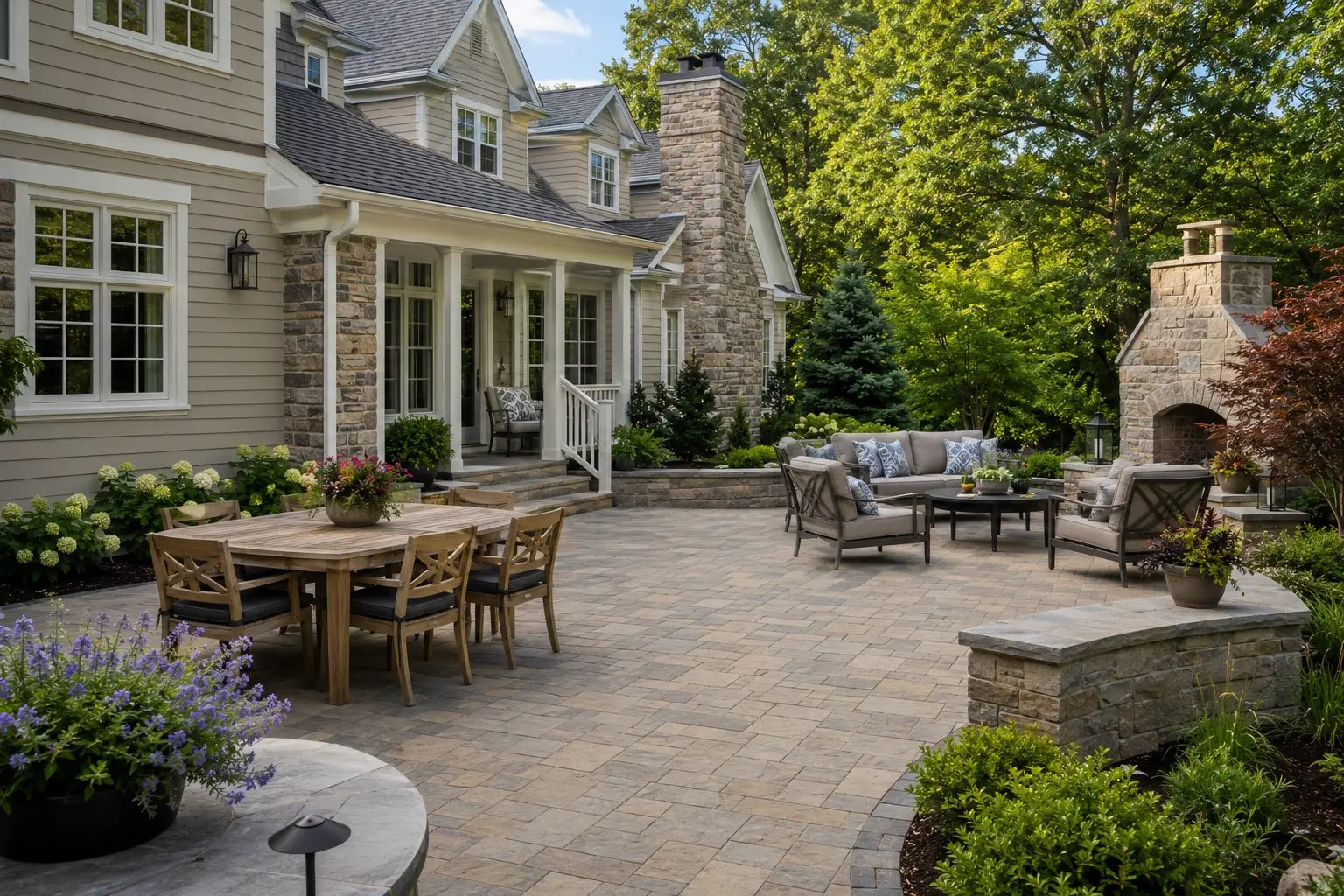 Paved patio and landscaped yard